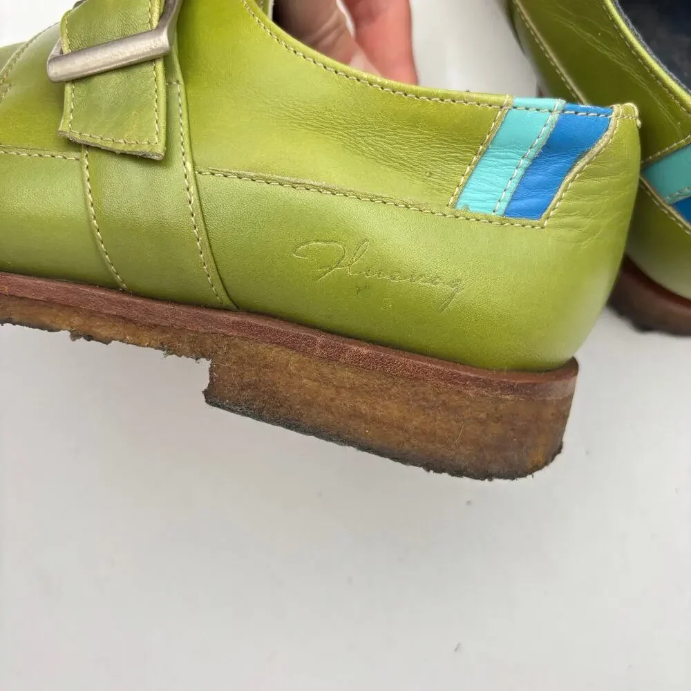 Vintage John Fluevog Ascot Leather Shoes Men's 7 Monk Strap Green
